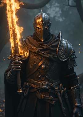 Armored Knight with Flaming Sword