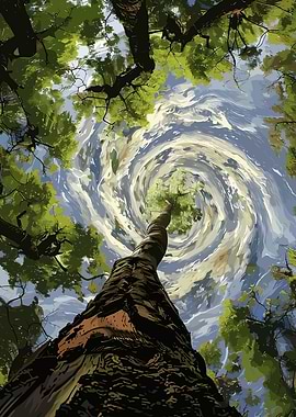 Tree Perspective with Swirling Sky