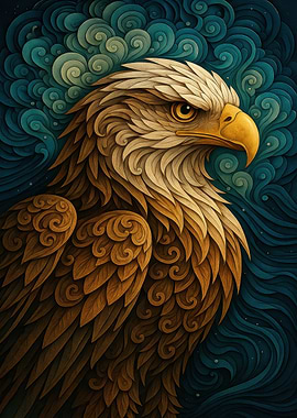 Detailed Eagle Portrait with Swirling Background