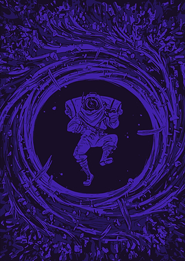 Astronaut in swirling vortex, purple art
