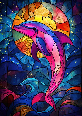 Colorful Dolphin Stained Glass