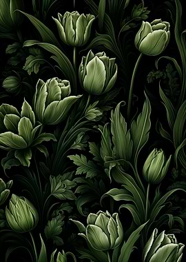 Green Tulips on Black