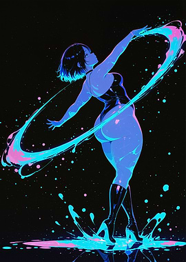 Jaelle - Neon Anime Girl with Water Splash