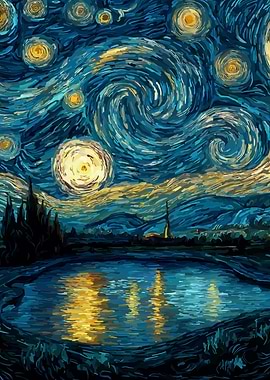 Starry Night Inspired Landscape Painting
