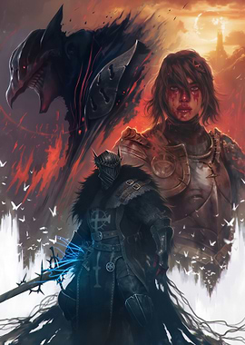 Dark Fantasy Warrior and Monster Art
