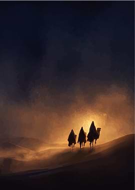 Caravan in the Desert at Dusk