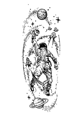 Astronaut in Space Black and White