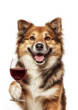 Norwegian Lundehund dog with Wine Glass Portrait