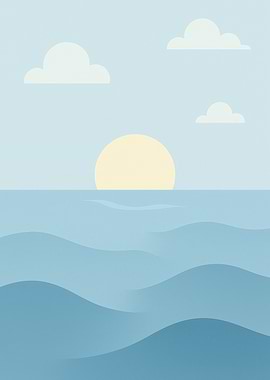 Minimalist Ocean Sunset Illustration