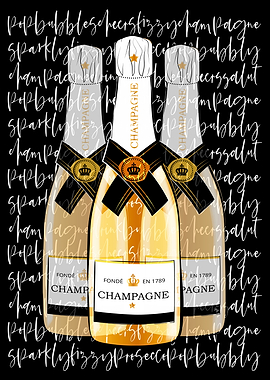 Champagne Bottles with Calligraphic Background