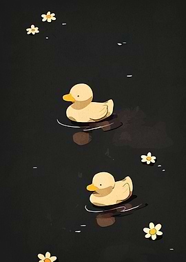 Two ducks in a dark pond