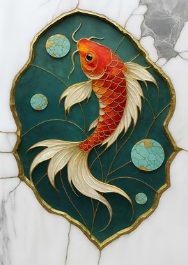 Koi Fish Art with Teal Accents