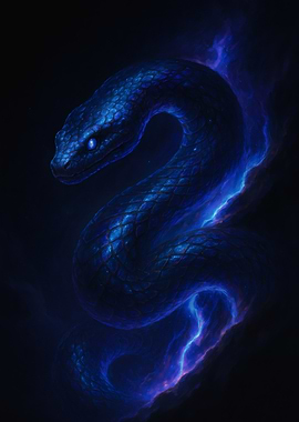 Mystical Blue Snake with Energy Aura