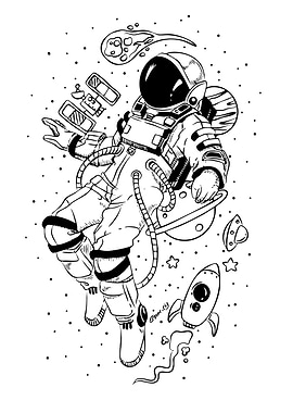 Astronaut in Space Black and White