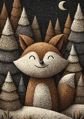 Smiling Fox in Winter Forest