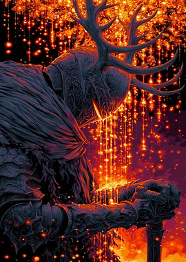 Dark Knight with Antlers and Fire