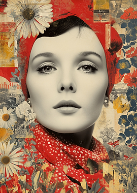 Retro Elegance – 50s Woman with Floral Collage