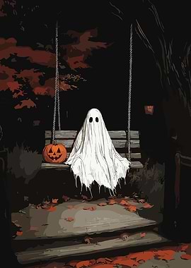 Ghost on a Swing with Pumpkin