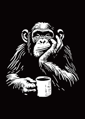 Monkey with Coffee Cup Illustration