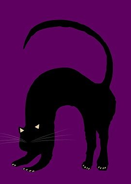 Arched Black Cat Silhouette on Purple