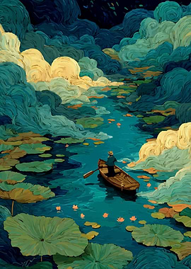 Painterly River Scene with Boat
