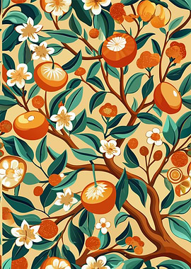 Orange Tree Floral Pattern