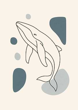 Minimalist Whale Line Art with Shapes