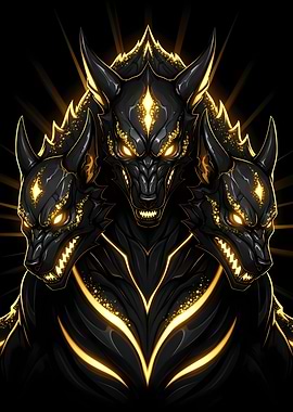 Three-Headed Dog with Golden Accents