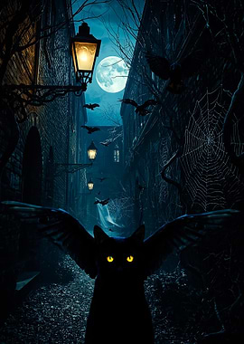 Halloween Night Cat with Wings
