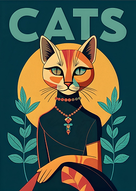 Woman Cat Portrait with Jewelry and Leaves