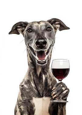 Sloughi dog with Wine Glass Portrait