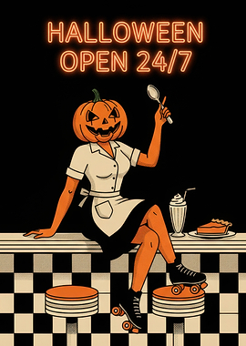 Halloween Diner Open 24/7 Illustration