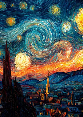 Starry Night Inspired Cityscape Painting