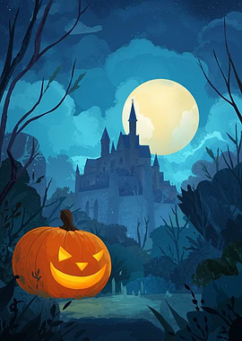 Halloween Pumpkin Castle Night