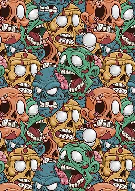 Zombie Heads Cartoon Seamless Pattern