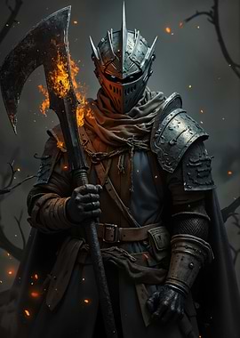 Armored Knight with Flaming Axe