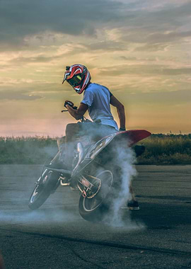 Motorcycle Stunt with Smoke