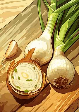 Fresh Onions on Wooden Surface