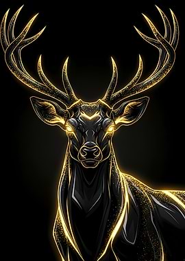 Golden Outlined Deer on Black Background