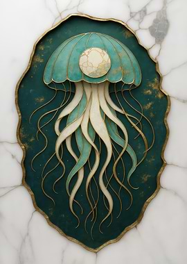Elegant Jellyfish Art with Gold Accents
