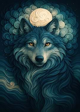 Wolf and Moon Digital Art