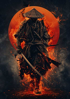 Fiery Samurai Warrior with Katana