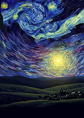 Starry Night Inspired Landscape Painting