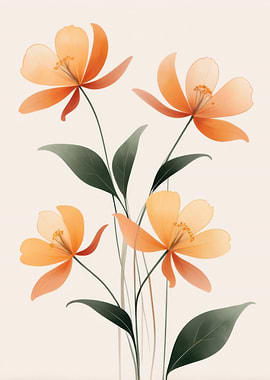 Orange Floral Watercolor Illustration