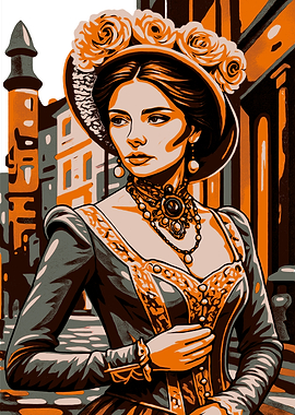 Renaissance Woman Portrait with Floral Hat