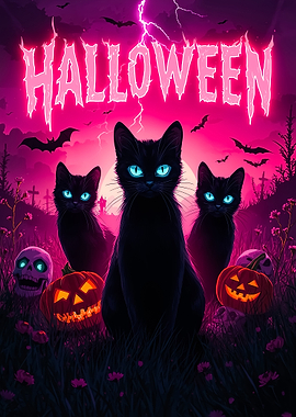 Halloween Cats and Pumpkins