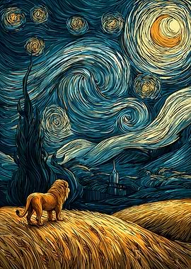 Lion in Starry Night Style