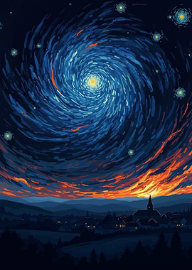 Starry Night Inspired Landscape Painting