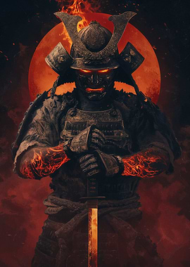 Fiery Samurai Warrior with Sword
