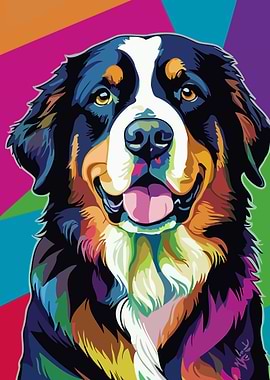 Colorful Bernese Mountain Dog Portrait